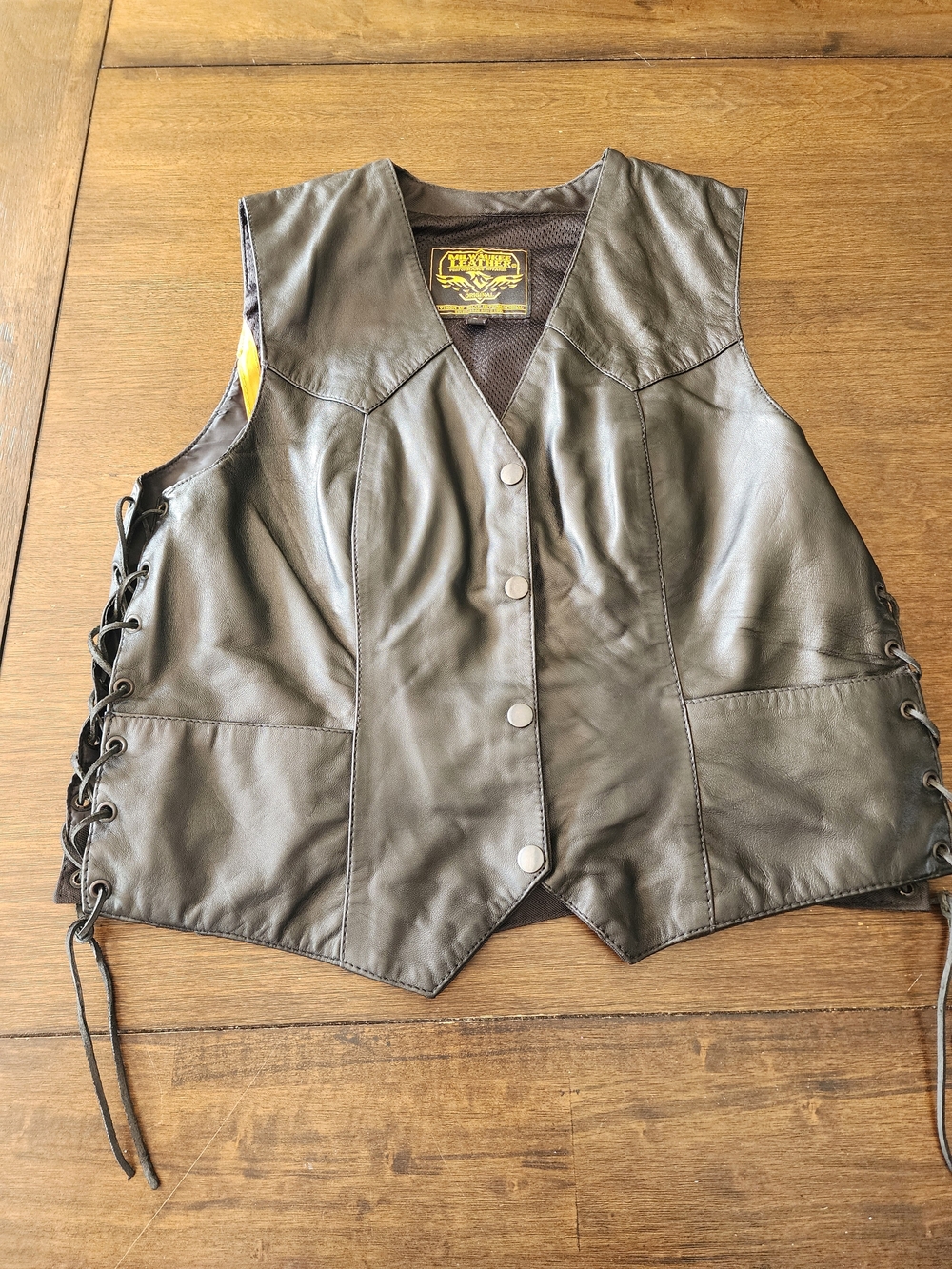 Black Leather Lace-Up Motorcycle Vest Concealed Carry Pockets
